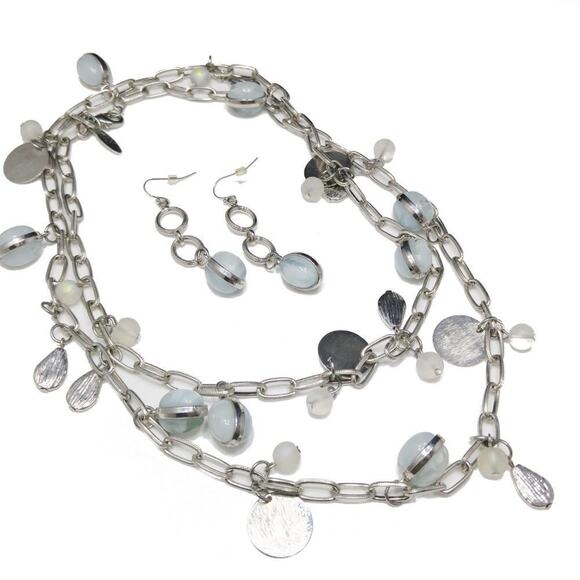 New York Light Blue Long Necklace & Drop Earrings Set, 38 Inches - Picture 2 of 7